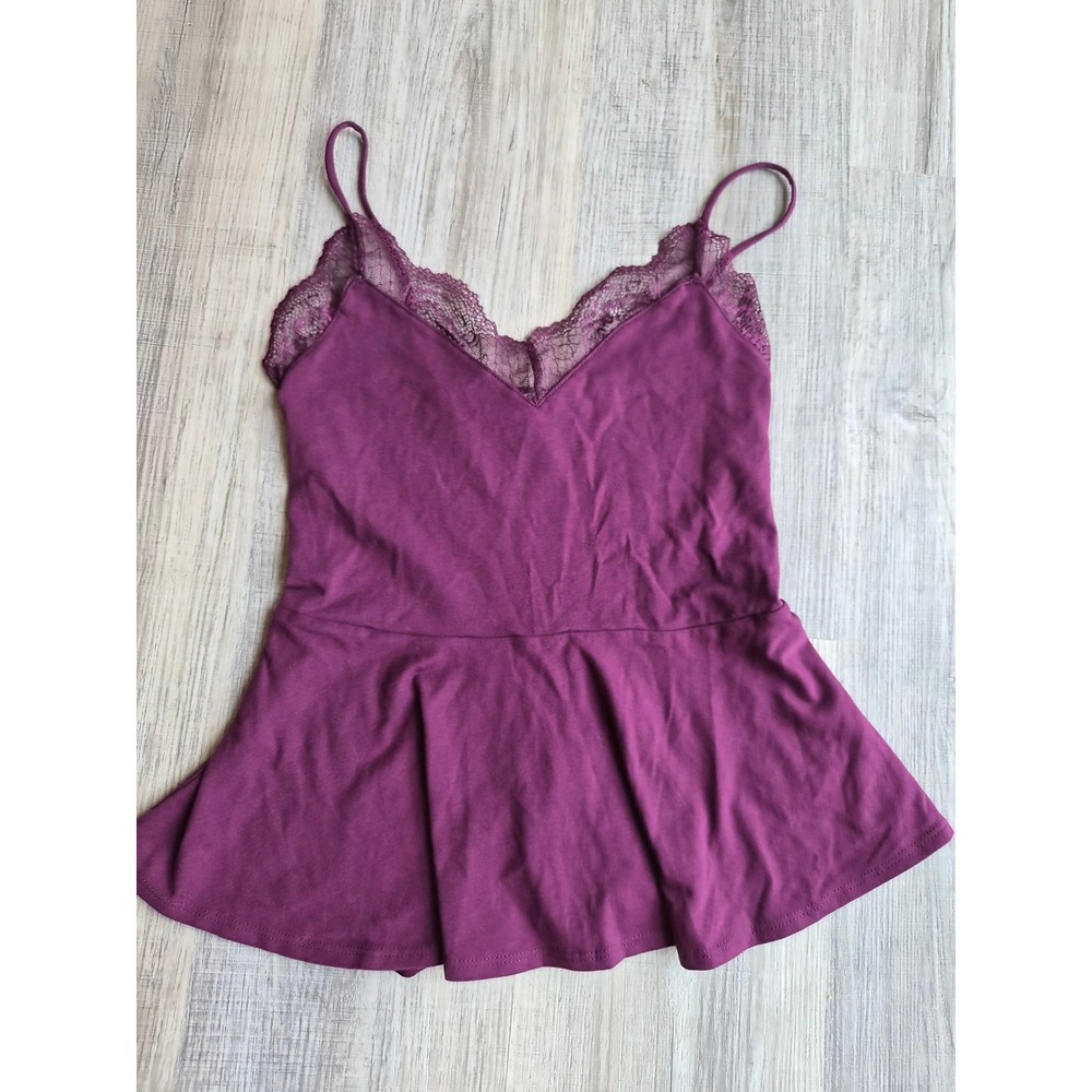 Express XS Burgundy Plum Lace Trim Peplum Cami Top